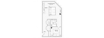 floor plan of a 1 bed 1 bath apartment