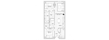 floor plan of a 2 bed 2 bath apartment