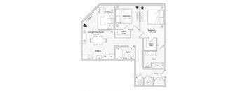 floor plan of a 2 bed 2 bath apartment