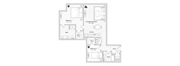 floor plan of a 2 bed 1 bath apartment