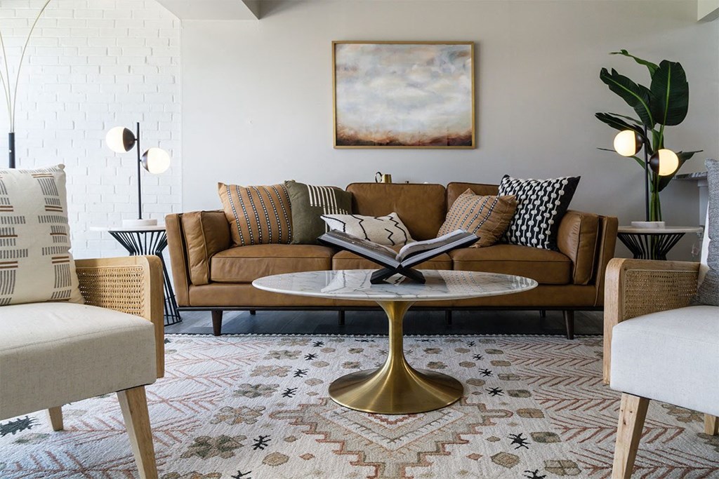 living room with sofa and coffee table