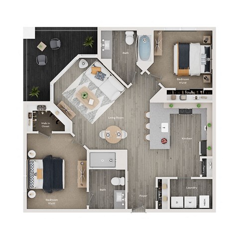 2 bed 2 bath apartment floor plan