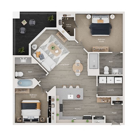 2 bed 2 bath apartment floor plan