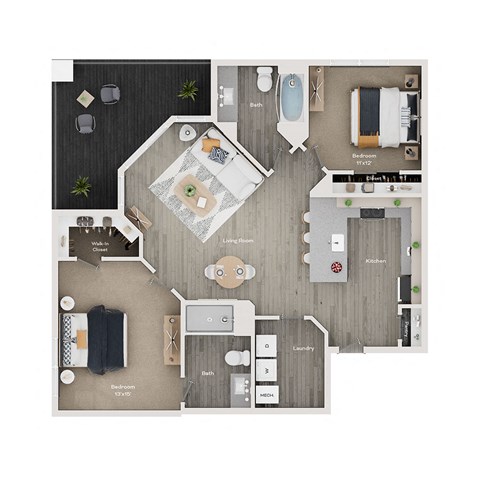2 bed 2 bath apartment floor plan