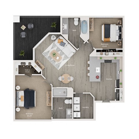 2 bed 2 bath apartment floor plan