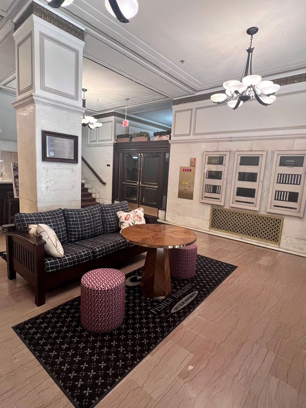 a living room with a couch and a table