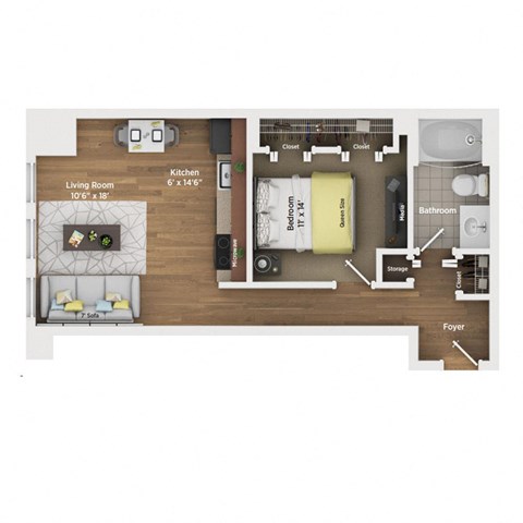 1 bed 1 bath apartment floor plan