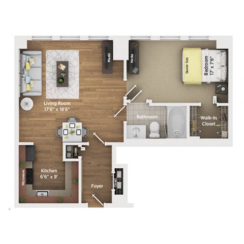 1 bed 1 bath apartment floor plan