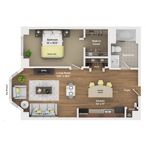 1 bed 1 bath apartment floor plan
