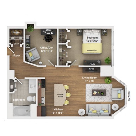 1 bed 1 bath apartment floor plan