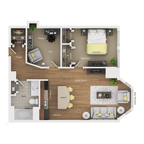 1 bed 1 bath apartment floor plan