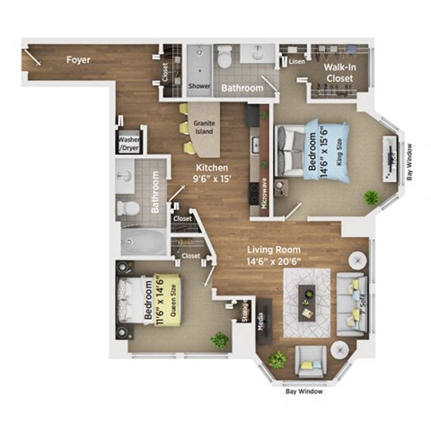 2 bed 2 bath apartment floor plan