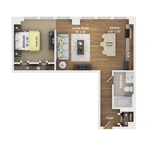 1 bed 1 bath apartment floor plan