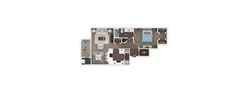 A floor plan of a house with a kitchen, living room, and bedrooms.