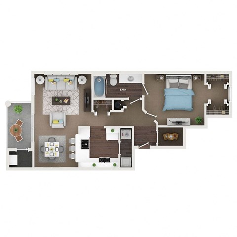 A floor plan of a house with a kitchen, living room, and bedrooms.