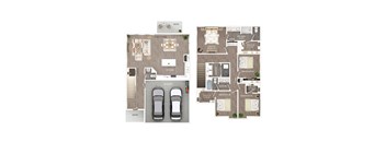 A floor plan of a house with a living room, kitchen, and three bedrooms.