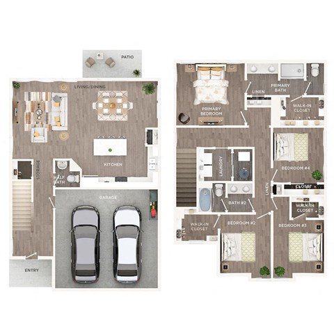 A floor plan of a house with a living room, kitchen, and three bedrooms.