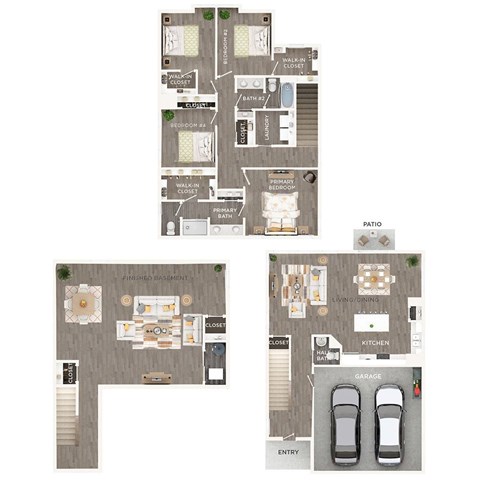 A floor plan of a house with a garage and a patio.