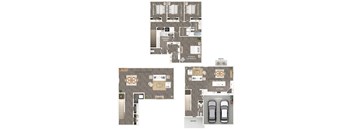 A floor plan of a house with a garage and a kitchen.
