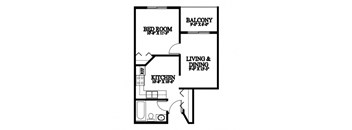 A black and white image of a floor plan for a small apartment.