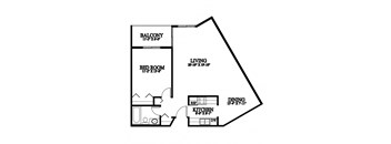 A black and white image of a floor plan for a living space.