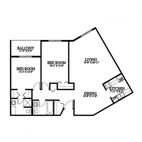 A black and white image of a floor plan for a home with labeled rooms.