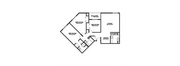 A black and white image of a floor plan for a home with three bedrooms, a living room, a kitchen, and a dining area.