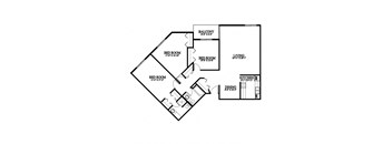 A black and white image of a floor plan for a house with a balcony, three bedrooms, a living room, a kitchen, and a dining area.