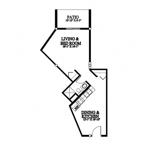A black and white image of a floor plan for a living and dining area.