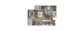 A floor plan of a house with a living room, dining room, kitchen, and bedrooms.