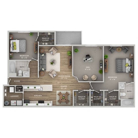 A floor plan of a house with a living room, dining room, kitchen, and three bedrooms.