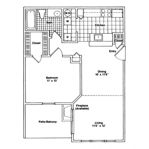 1 bed 1 bath apartment floor plan
