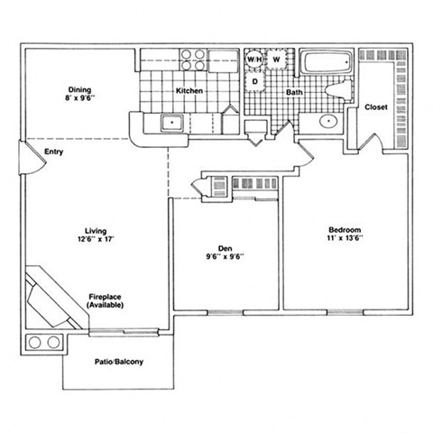 1 bed 1 bath apartment floor plan