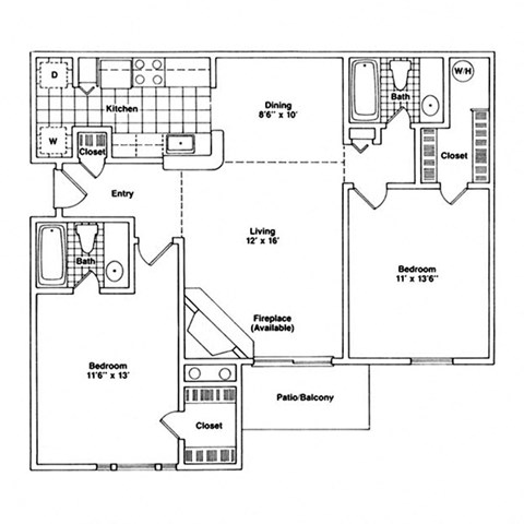 2 bed 2 bath apartment floor plan