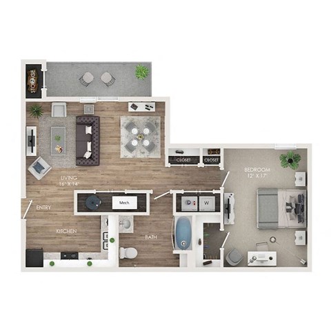 1 bed 1 bath floor plan