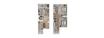 a stylized floor plan of a house with two different floors