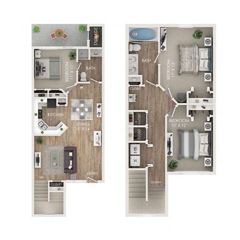 a stylized floor plan of a house with two different floors