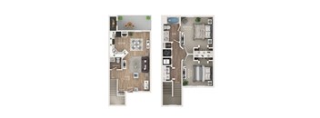 A floor plan of a two-bedroom apartment with a living room, kitchen, and bathroom.