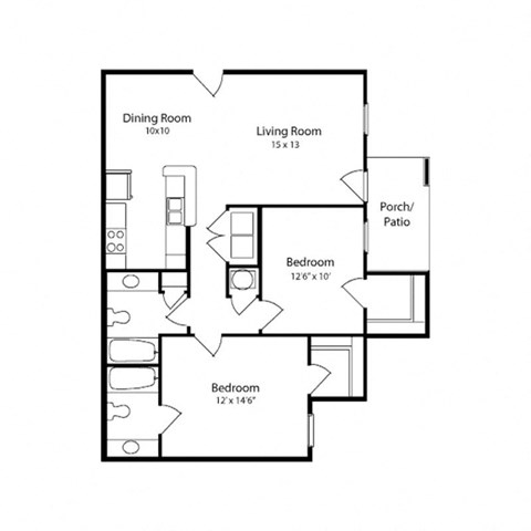 a floor plan of a home with two bedrooms and two bathrooms