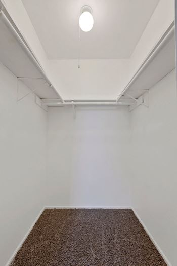 a white room with a brown carpet and a white ceiling