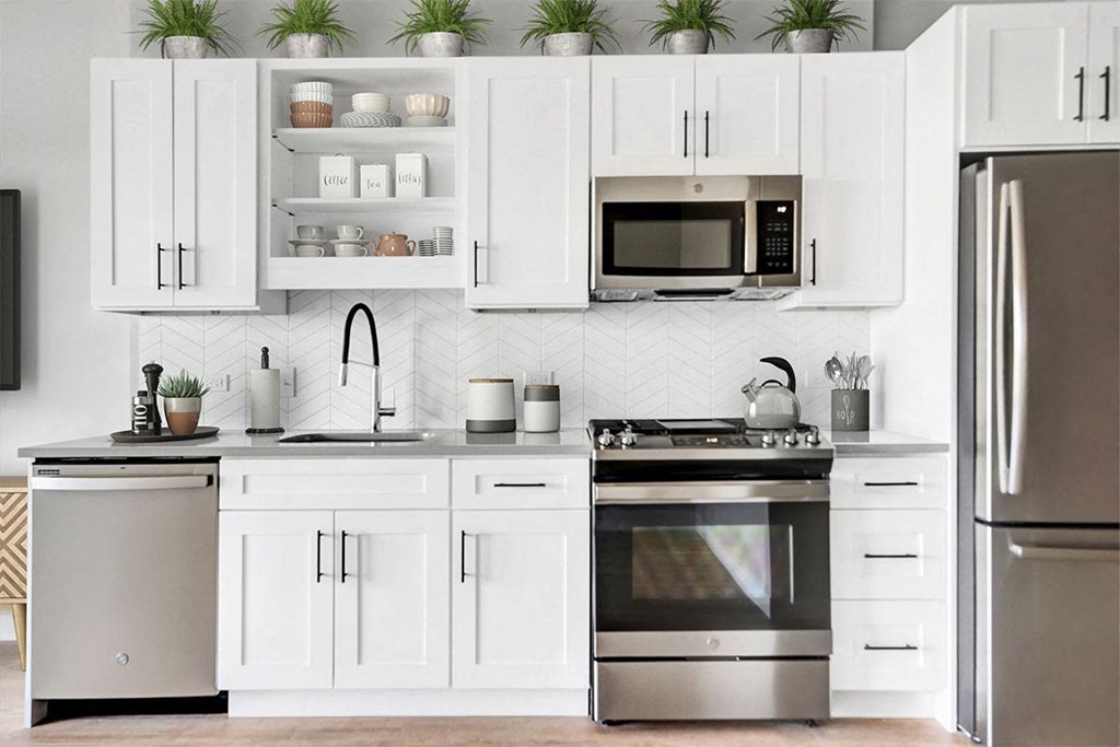 Albion Highland Park Apartment Kitchen and White Cabinets
