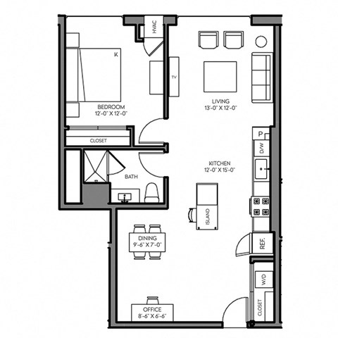 a floor plan of a 1 bedroom floor plan