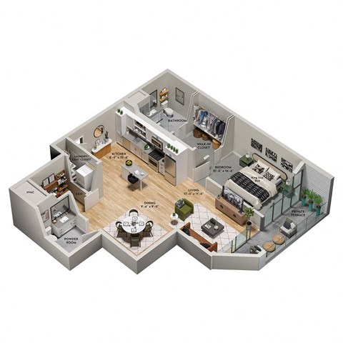 the isometric view of the house with the bedrooms and living room