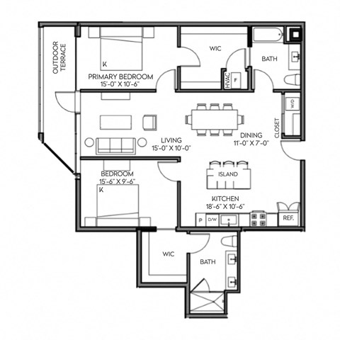 a floor plan of a three bedroom apartment