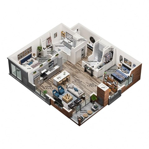3d digital rendering of a floor plan of a house