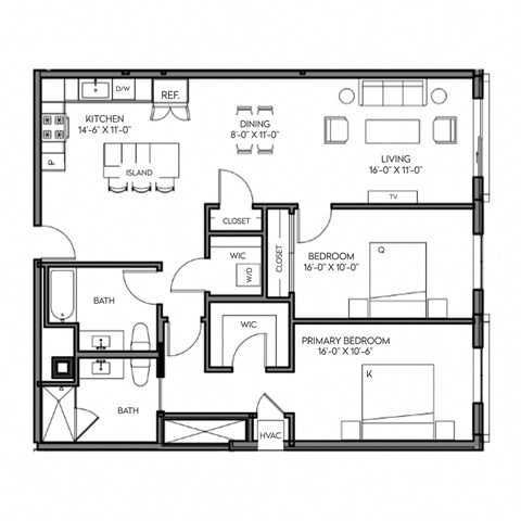 a floor plan of a small house with bedrooms and a living room