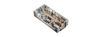 a floor plan of a house with a bedroom and a living room