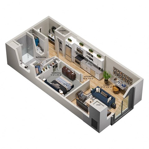 a floor plan of a house with a bedroom and a living room