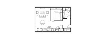 a floor plan of a small house with a bedroom and a living room