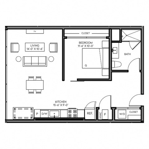 a floor plan of a small house with a bedroom and a living room